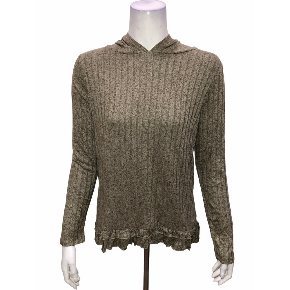AnyBody Women's Long Sleeves Hacci Ruffle Hem Hoodie Olive X-Small Size